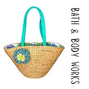 Bath and Body Works Woven Basket Weave Bucket Floral Accent Handbag Tote GUC!